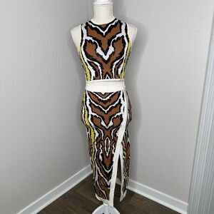 Torn by Ronny Kobo Brown and Yellow Skirt Set Size XS